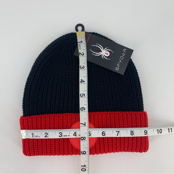 Spyder NWT Mens' Black and Res Colorblock Knit Beanie, OS - Picture 8 of 12